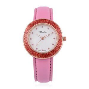Pink Austrian Crystal Red Enameled Watch with Pink Strap